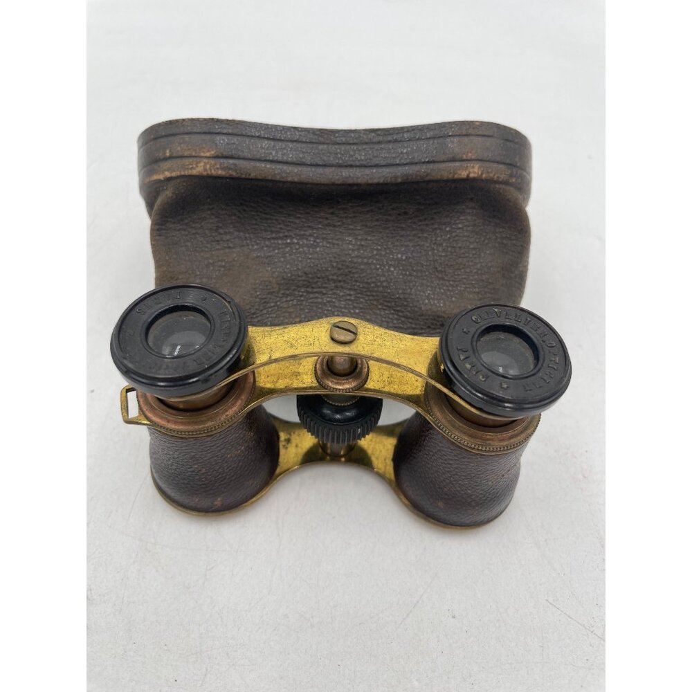 Antique Chevalier Opticien Paris Opera Glasses Case & Red Satin Interior